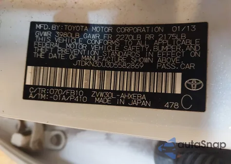 2013 Toyota Prius Three из США, поврежденный, VIN JTDKN3DU3D5582869